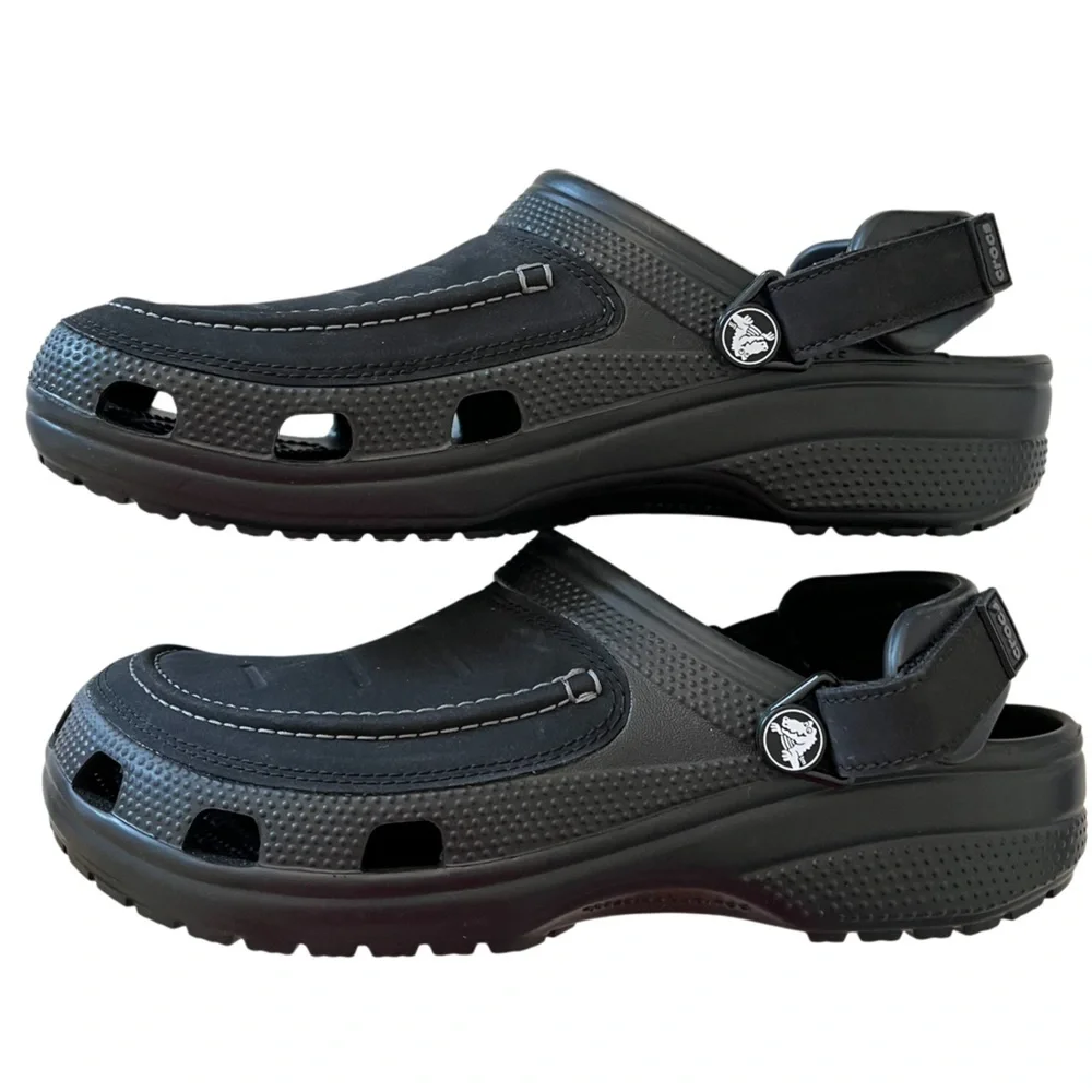 CROCS Mens 8 Yukon Vista Sling Back Slip On Clog Black Faux Leather Non Slip
